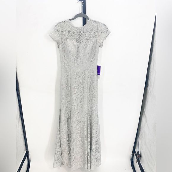 JJs House NWT Silver Lace Overlay Maxi Gown sz4 - Picture 2 of 4